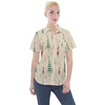 Trees Christmas Holiday Pattern Women s Short Sleeve Pocket Shirt