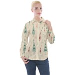 Trees Christmas Holiday Pattern Women s Long Sleeve Pocket Shirt