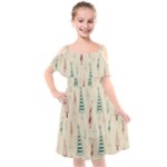 Trees Christmas Holiday Pattern Kids  Cut Out Shoulders Chiffon Dress