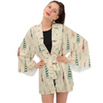 Trees Christmas Holiday Pattern Long Sleeve Kimono