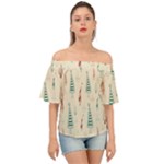 Trees Christmas Holiday Pattern Off Shoulder Short Sleeve Top