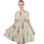 Trees Christmas Holiday Pattern Cut Out Shoulders Dress