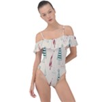 Trees Christmas Holiday Pattern Frill Detail One Piece Swimsuit