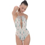 Trees Christmas Holiday Pattern Plunge Cut Halter Swimsuit