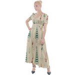 Trees Christmas Holiday Pattern Button Up Short Sleeve Maxi Dress