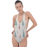 Trees Christmas Holiday Pattern Backless Halter One Piece Swimsuit