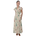 Trees Christmas Holiday Pattern Flutter Sleeve Maxi Dress