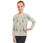 Trees Christmas Holiday Pattern Kids  Long Mesh T-Shirt