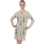 Trees Christmas Holiday Pattern Long Sleeve Hoodie Dress