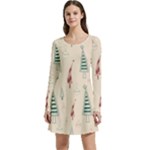 Trees Christmas Holiday Pattern Long Sleeve Velour Skater Dress