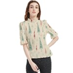 Trees Christmas Holiday Pattern Frill Neck Blouse