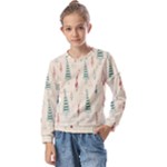 Trees Christmas Holiday Pattern Kids  Long Sleeve T-Shirt with Frill 