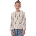 Trees Christmas Holiday Pattern Kids  Frill Detail T-Shirt