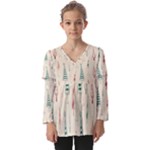 Trees Christmas Holiday Pattern Kids  V Neck Casual Top