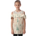 Trees Christmas Holiday Pattern Fold Over Open Sleeve Top