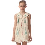 Trees Christmas Holiday Pattern Kids  Pilgrim Collar Ruffle Hem Dress