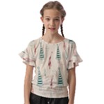 Trees Christmas Holiday Pattern Kids  Cut Out Flutter Sleeves