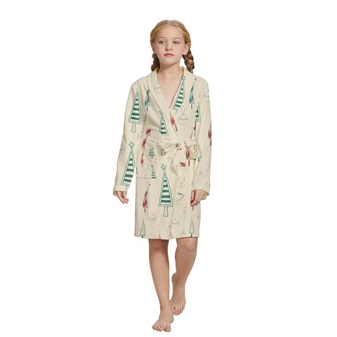 Trees Christmas Holiday Pattern Kids  Long Sleeve Velvet Lounge Robe from ArtsNow.com