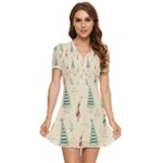 Trees Christmas Holiday Pattern V-Neck High Waist Chiffon Mini Dress