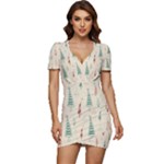 Trees Christmas Holiday Pattern Low Cut Cap Sleeve Mini Dress