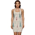 Trees Christmas Holiday Pattern Sleeveless Wide Square Neckline Ruched Bodycon Dress