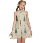 Trees Christmas Holiday Pattern Kids  Halter Collar Waist Tie Chiffon Dress