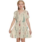 Trees Christmas Holiday Pattern Kids  Short Sleeve Tiered Mini Dress