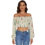 Trees Christmas Holiday Pattern Long Sleeve Crinkled Weave Crop Top