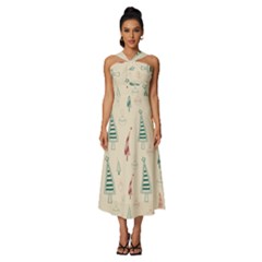 Sleeveless Cross Front Cocktail Midi Chiffon Dress 