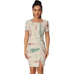 Trees Christmas Holiday Pattern Fitted Knot Split End Bodycon Dress