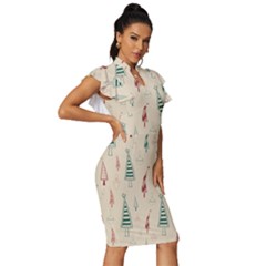 Vintage Frill Sleeve V-Neck Bodycon Dress 