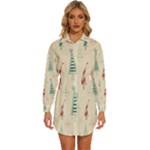 Trees Christmas Holiday Pattern Womens Long Sleeve Shirt Dress