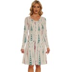 Trees Christmas Holiday Pattern Long Sleeve Dress With Pocket