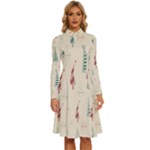 Trees Christmas Holiday Pattern Long Sleeve Shirt Collar A-Line Dress