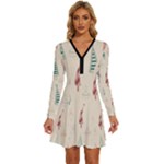 Trees Christmas Holiday Pattern Long Sleeve Deep V Mini Dress 