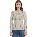 Trees Christmas Holiday Pattern Women s Cut Out Long Sleeve T-Shirt