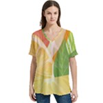 Citrus Fruit Healthy Vitamin V-Neck Split Shoulder Casual T-Shirt