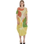 Citrus Fruit Healthy Vitamin Cold Shoulder Loose Fit Dress With Pockets