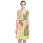 Citrus Fruit Healthy Vitamin Short Sleeve Front Wrap Dress