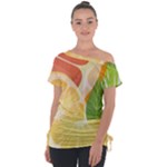 Citrus Fruit Healthy Vitamin Off Shoulder Tie-Up T-Shirt