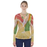 Citrus Fruit Healthy Vitamin V-Neck Long Sleeve Top