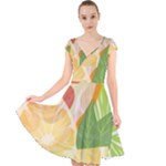 Citrus Fruit Healthy Vitamin Cap Sleeve Front Wrap Midi Dress