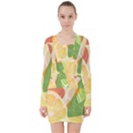 Citrus Fruit Healthy Vitamin V-neck Bodycon Long Sleeve Dress