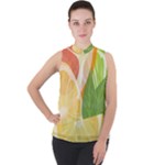 Citrus Fruit Healthy Vitamin Mock Neck Chiffon Sleeveless Top