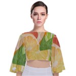 Citrus Fruit Healthy Vitamin Tie Back Butterfly Sleeve Chiffon Top