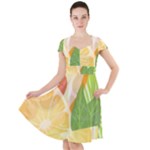 Citrus Fruit Healthy Vitamin Cap Sleeve Midi Dress With Pockets