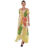 Citrus Fruit Healthy Vitamin Off Shoulder Open Front Chiffon Dress