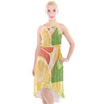 Citrus Fruit Healthy Vitamin High-Low Halter Chiffon Dress 