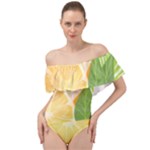 Citrus Fruit Healthy Vitamin Off Shoulder Velour Bodysuit 