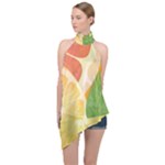 Citrus Fruit Healthy Vitamin Halter Asymmetric Satin Top